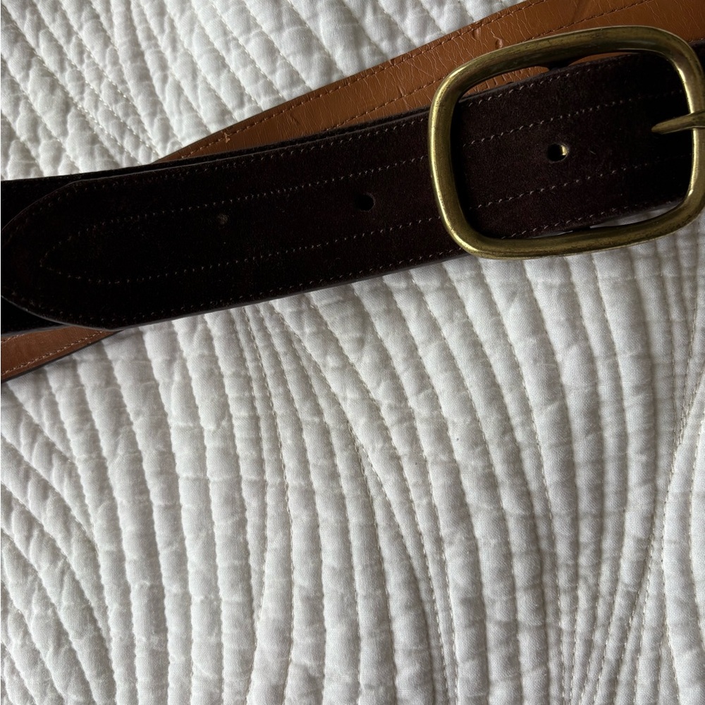 Ralph Lauren -dark brown Leather Suede Belt with Gold Buckle-size L -like new